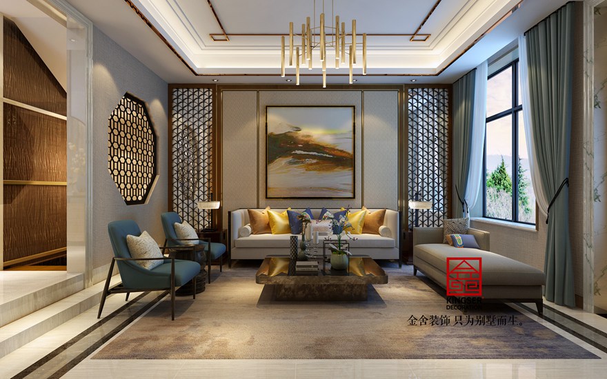 鑫界王府500平米別墅新中式裝修設(shè)計