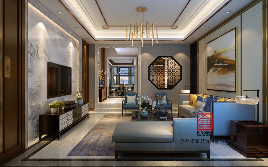 鑫界王府500平米別墅新中式裝修設(shè)計