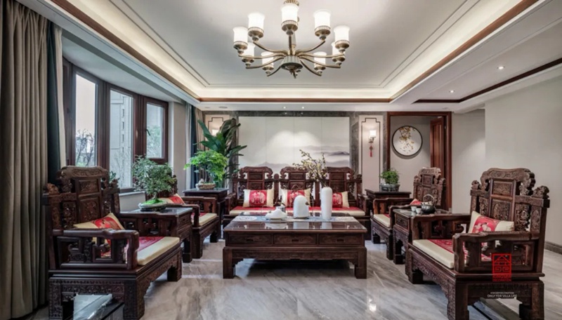 天山國賓壹號188平米新中式風(fēng)格裝修實景