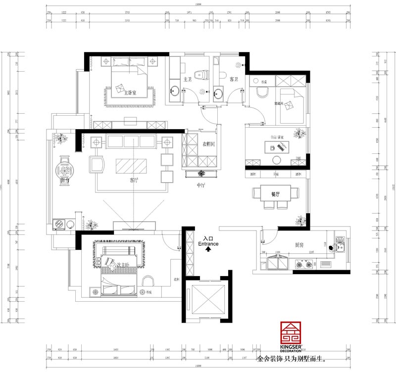 天山熙胡141平米裝修新中式風(fēng)格戶型解析