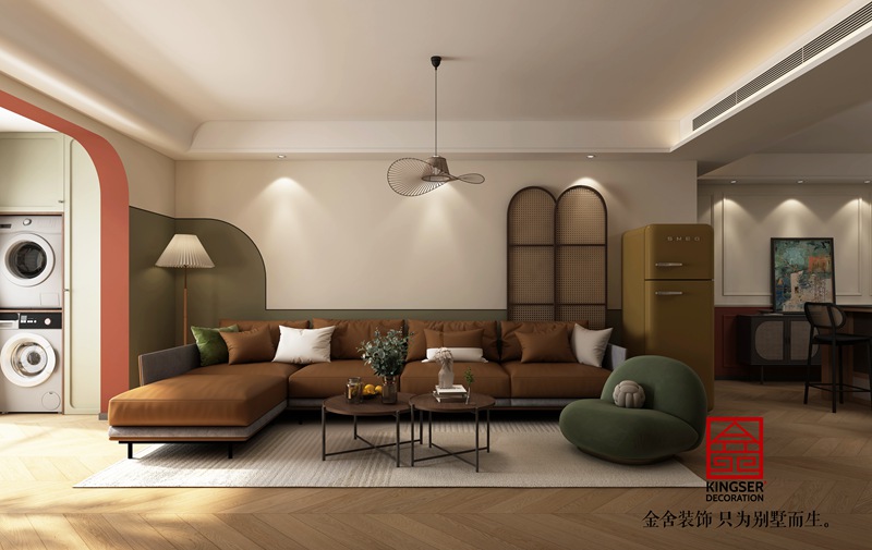 綠城誠園南洋復古風裝修設(shè)計客廳效果圖